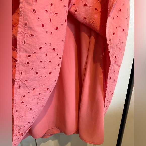 KNOX ROSE Flutter Short Sleeve, Eyelet Lace Dress, Completely Lined w Pink - Picture 5 of 9